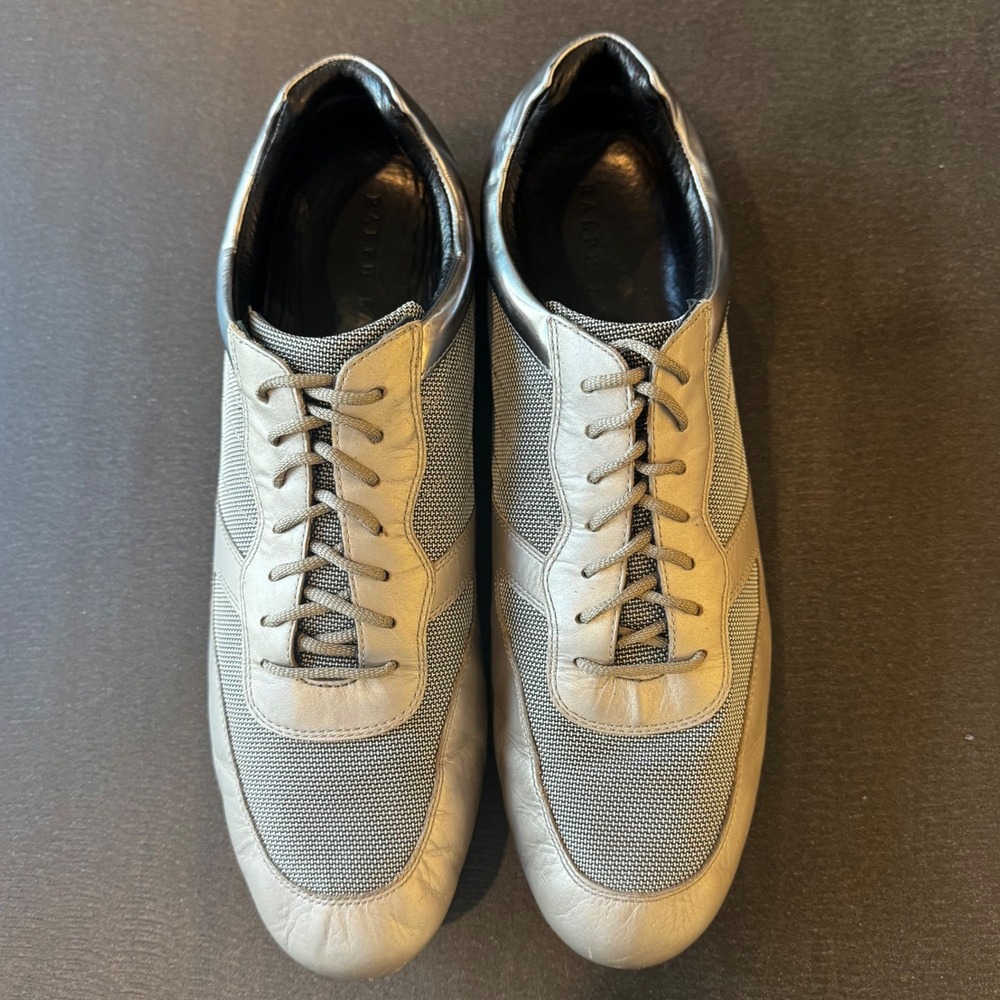 Ralph Lauren Morrison Men 12 D Silver Metallic Leather Mesh Fashion Sneakers - Picture 8 of 15